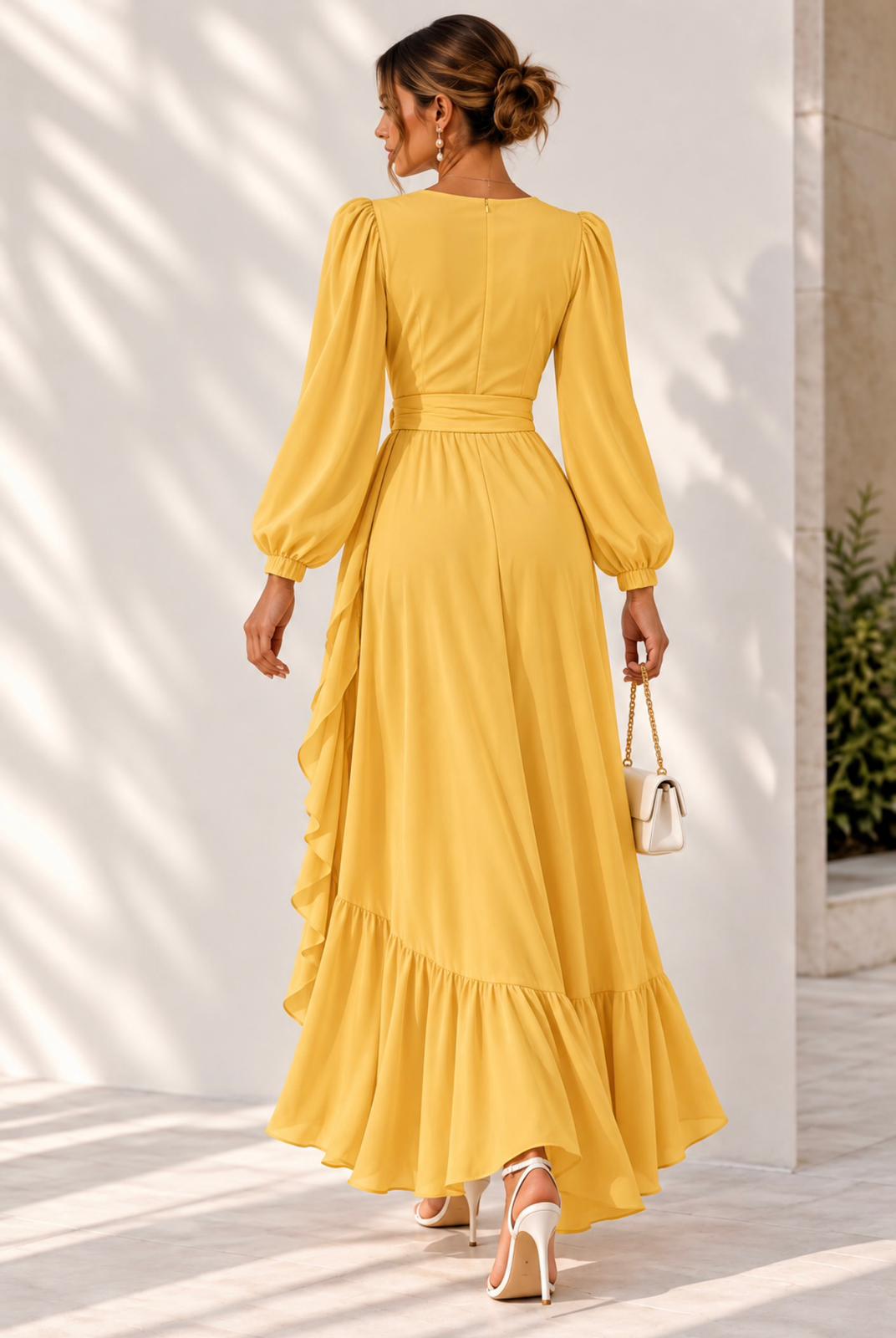 Silk Georgette Wrap Dress - Yellow