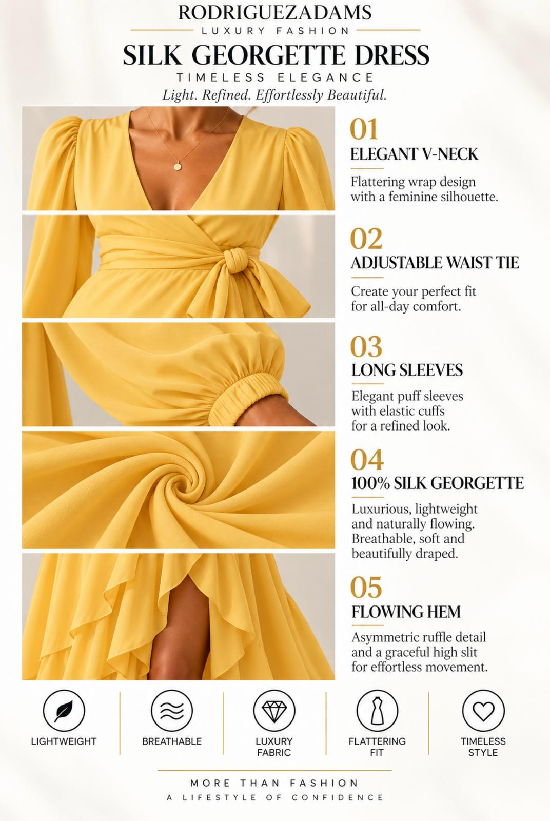 Silk Georgette Wrap Dress - Yellow