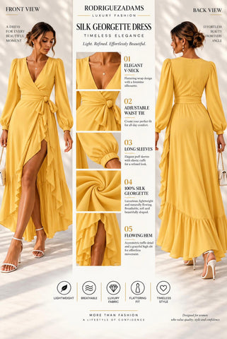 Silk Georgette Wrap Dress - Yellow