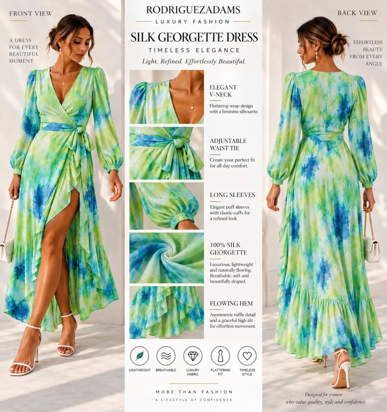 Silk Georgette Wrap Dress - Green