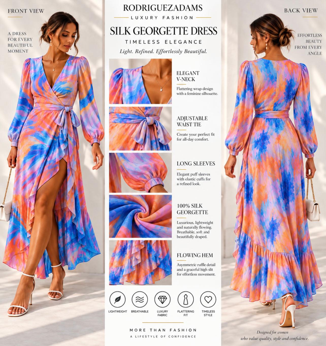 Silk Georgette Wrap Dress - Flora Pink