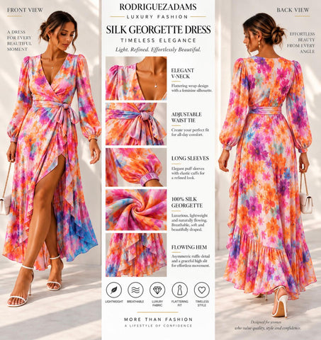 Silk Georgette Wrap Dress - Flora Pink