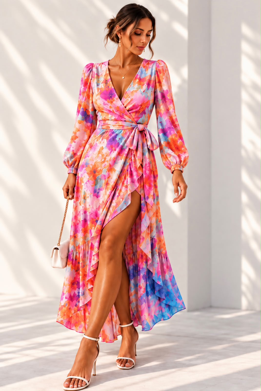 Silk Georgette Wrap Dress - Flora Pink