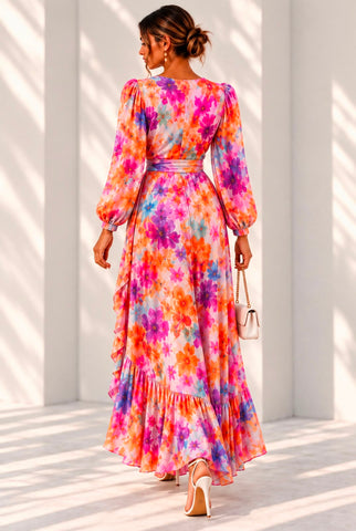 Silk Georgette Wrap Dress - Flora Pink