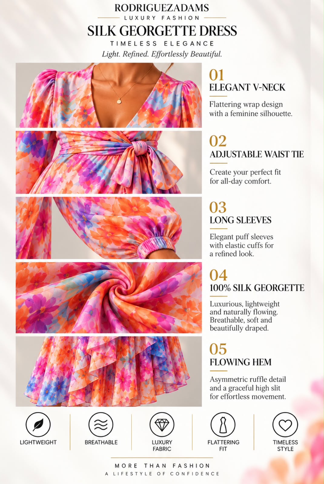 Silk Georgette Wrap Dress - Flora Pink