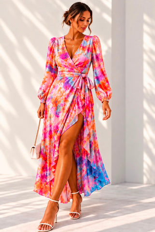 Silk Georgette Wrap Dress - Flora Pink