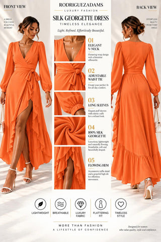 Silk Georgette Wrap Dress - Orange
