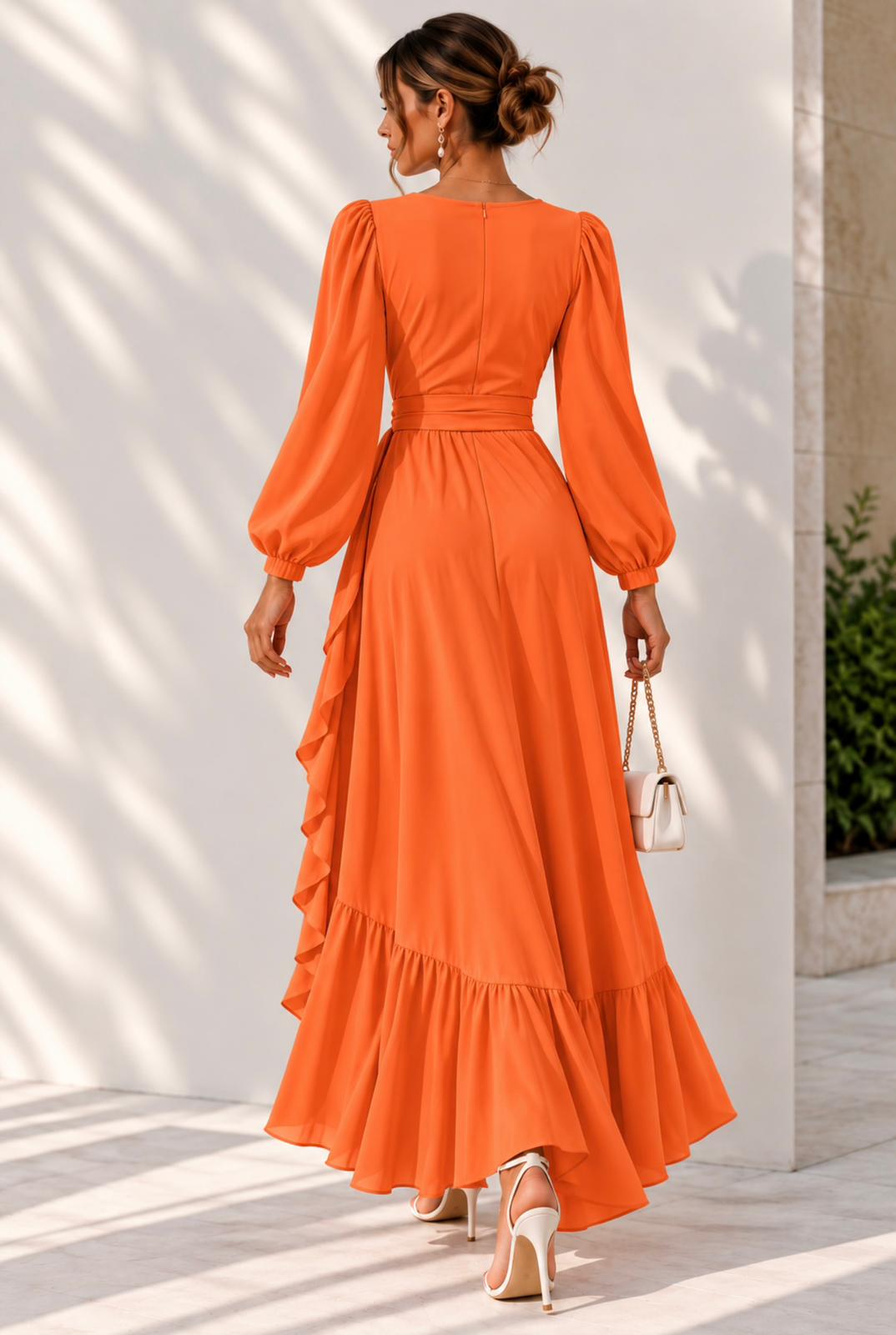 Silk Georgette Wrap Dress - Orange