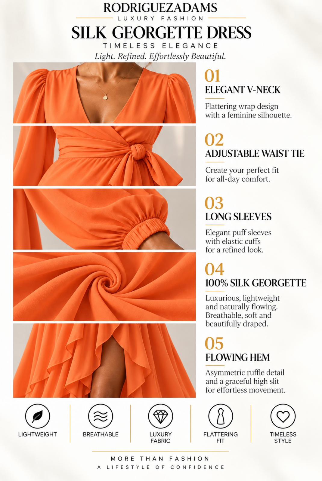 Silk Georgette Wrap Dress - Orange