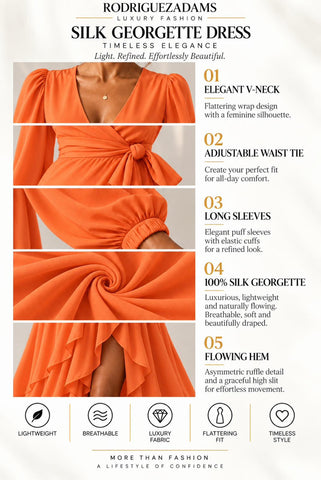 Silk Georgette Wrap Dress - Orange