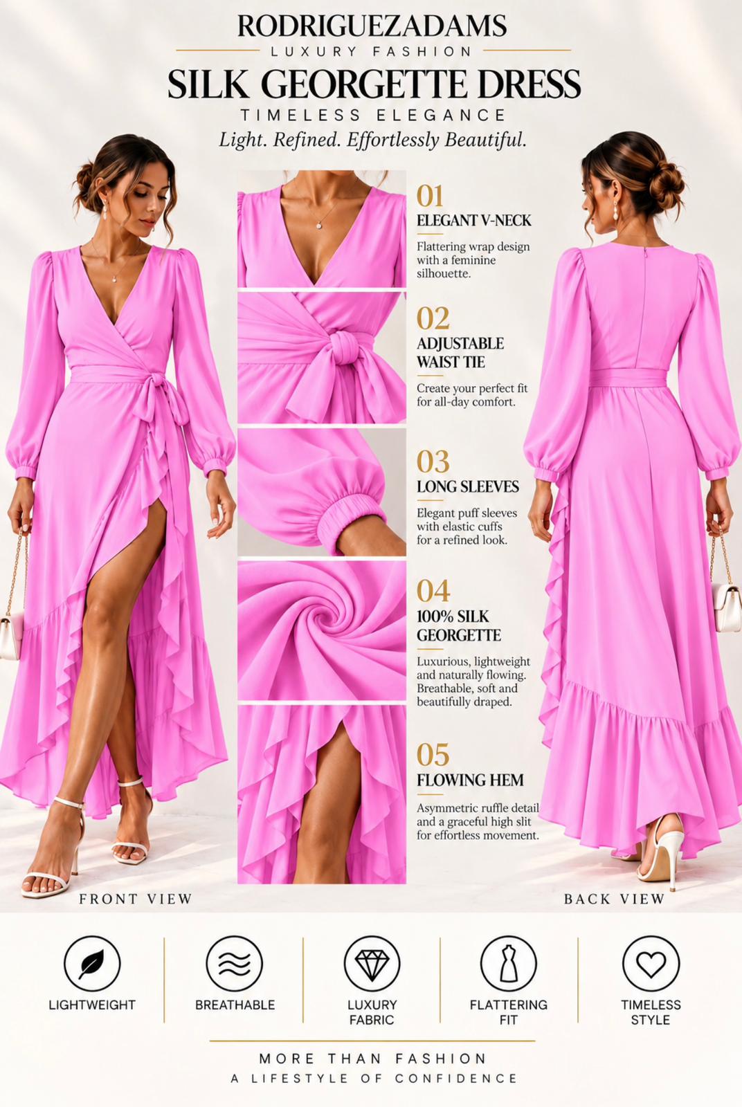 Silk Georgette Wrap Dress - Pink