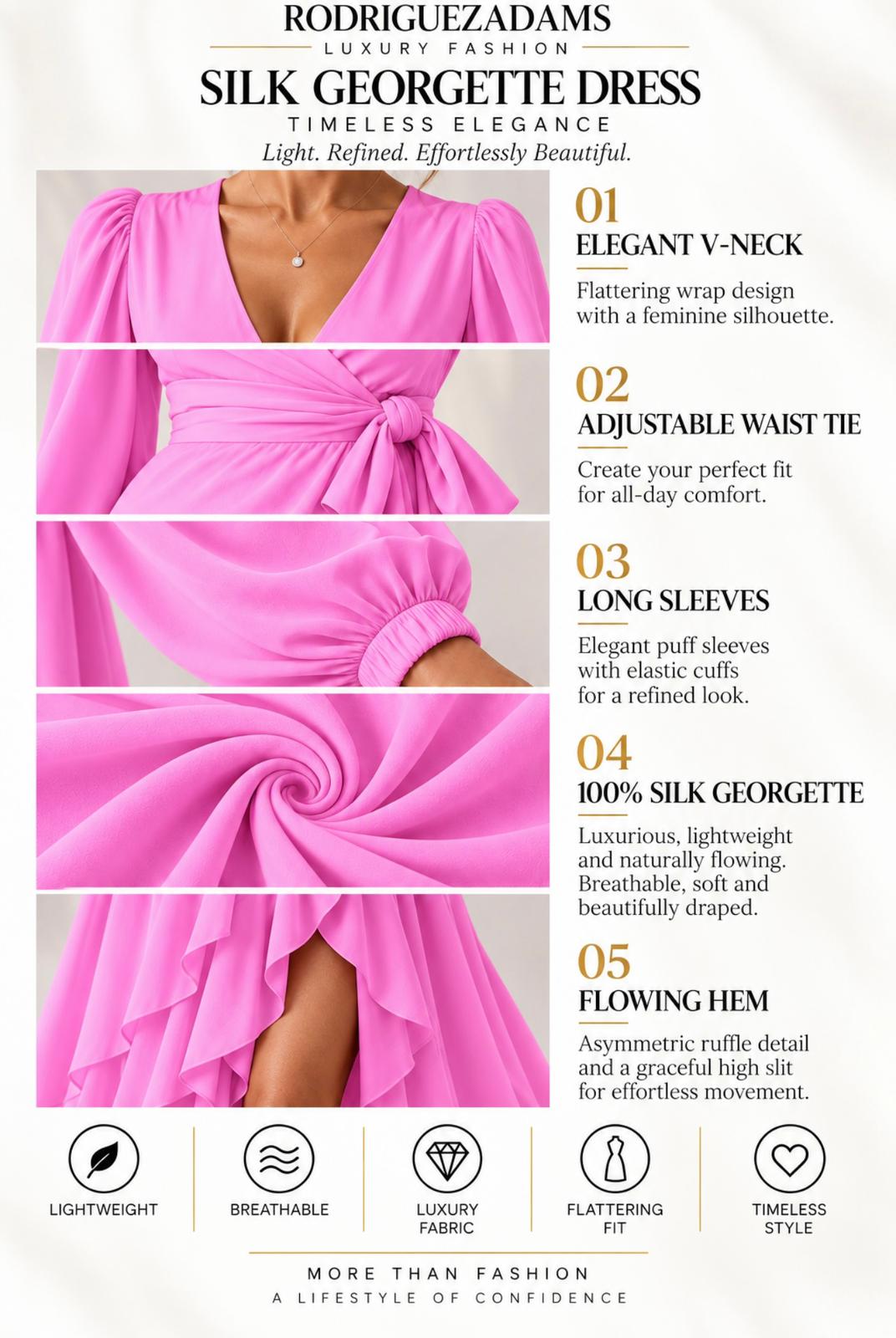 Silk Georgette Wrap Dress - Pink