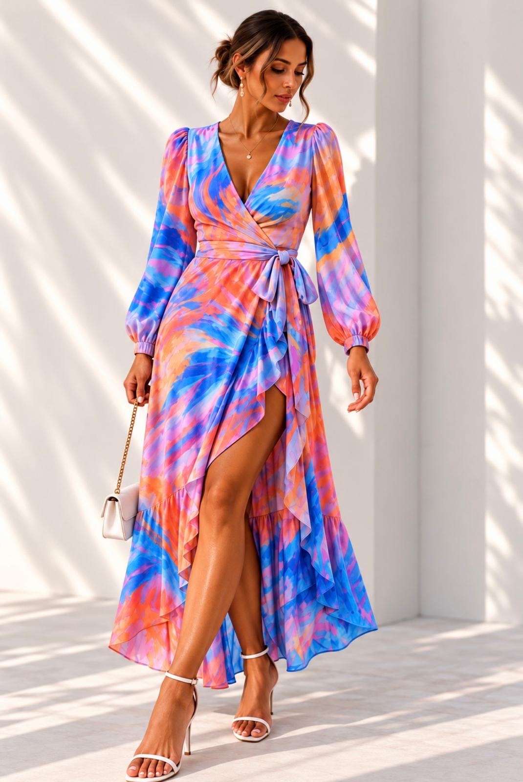Silk Georgette Wrap Dress - Flora Pink