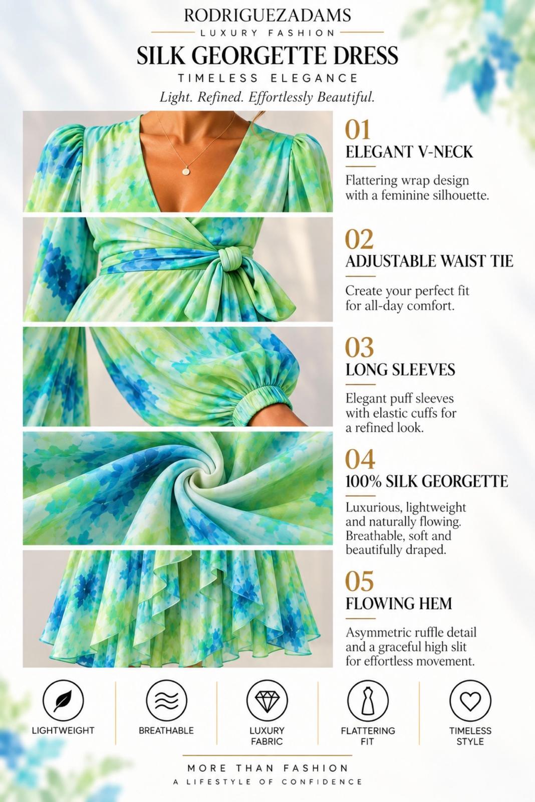 Silk Georgette Wrap Dress - Green