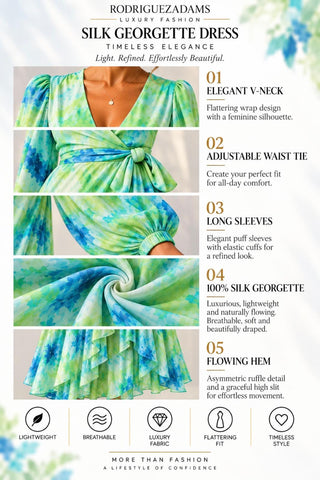 Silk Georgette Wrap Dress - Green