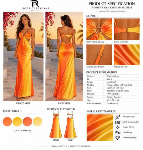 Silk Satin Maxi Color Orange Dress